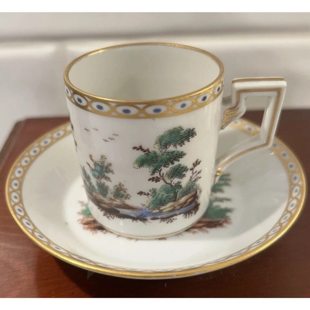 Vtg Scarce Richard Ginori Porcelain Pictorial Landscape Demitasse Cup & Saucer